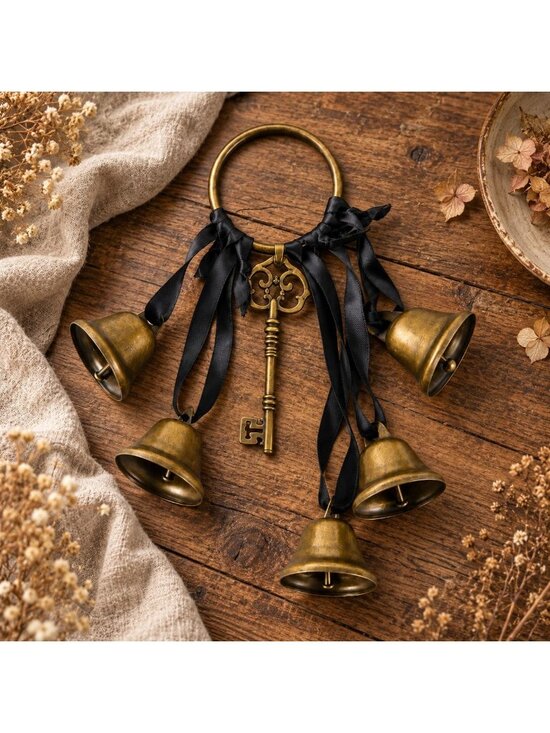 The Witches' Quest Other - Brass-Tone Witch Bells with Skeleton Key & Black Ribbon